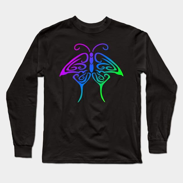 Rainbow Butterfly Tribal Tattoo Long Sleeve T-Shirt by BiscuitSnack